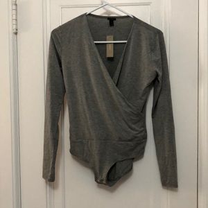 NWT gray long sleeve wrap front bodysuit